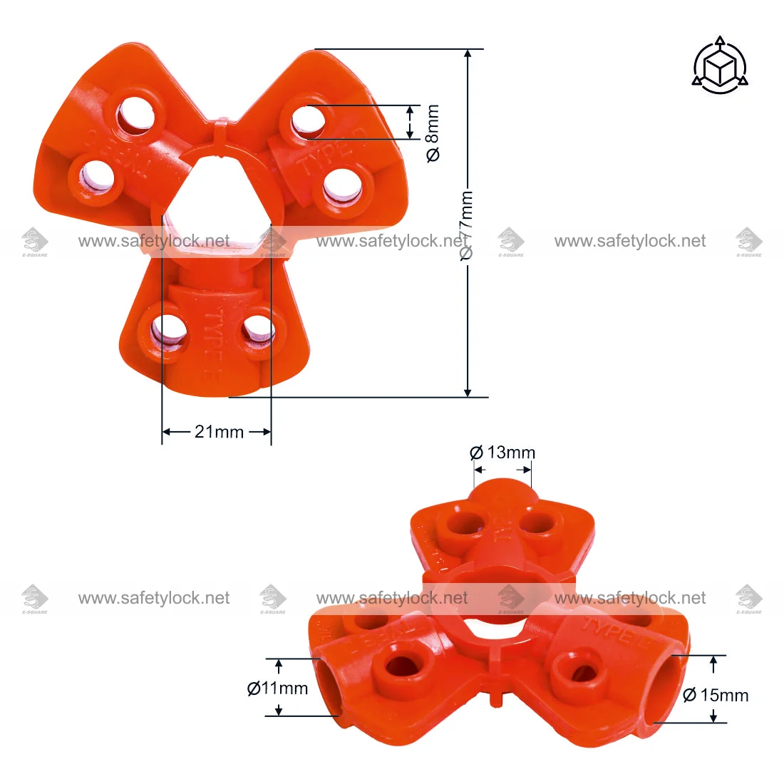 3 way pneumatic lockout device dimension