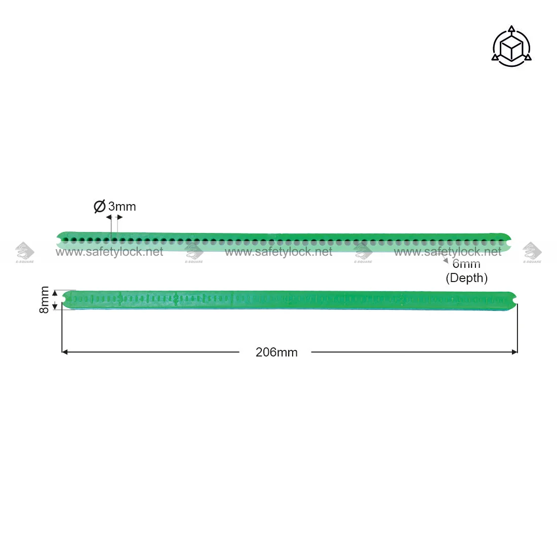 8 inch blocking bar lockout green dimension