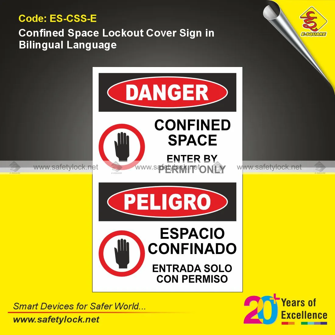 Confined Space Lockout Cover Sign in Bilingual Language for Industrial Safety and Restricted Area Identification