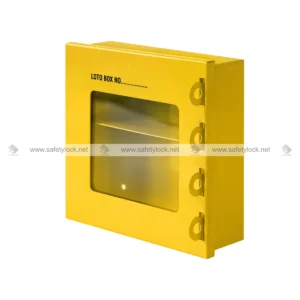Yellow Group Lock Mini Box with 4 Lock Provisions for Industrial Lockout Tagout Safety, Group Lockout Procedures, and Energy Isolation by E-Square Alliance