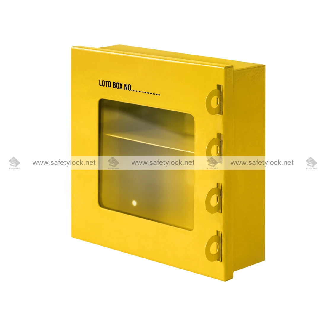 Yellow Group Lock Mini Box with 4 Lock Provisions for Industrial Lockout Tagout Safety, Group Lockout Procedures, and Energy Isolation by E-Square Alliance