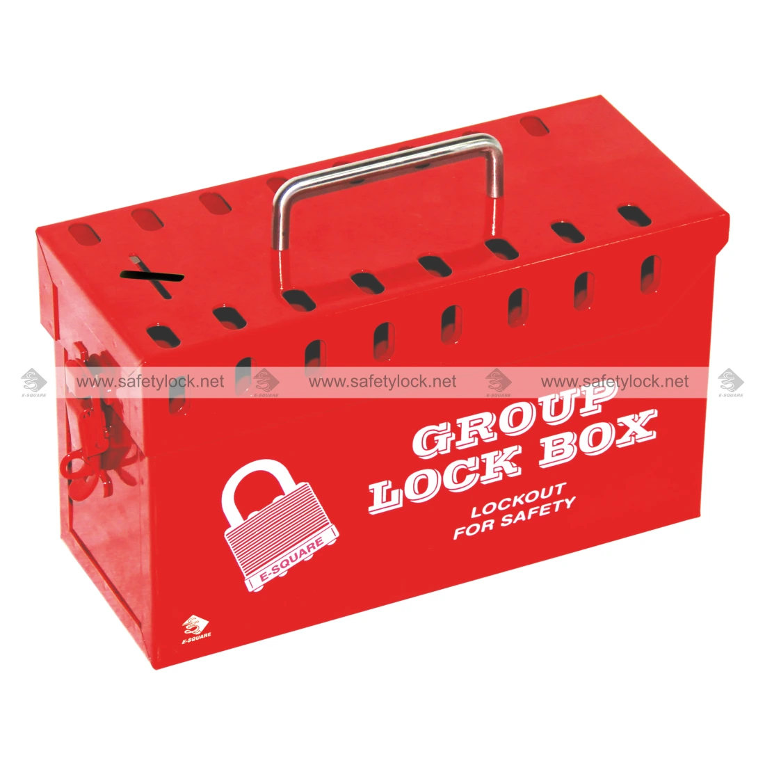 Group Lock Box with 17 Lock Holes in Red for Industrial Lockout Tagout Safety, Group Lockout Procedures, and Energy Isolation by E-Square Alliance
