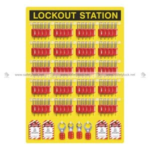 large open lockout station with loto devices