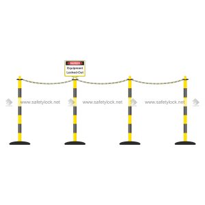 lockout barricading system with 4 poles and 1 Sign