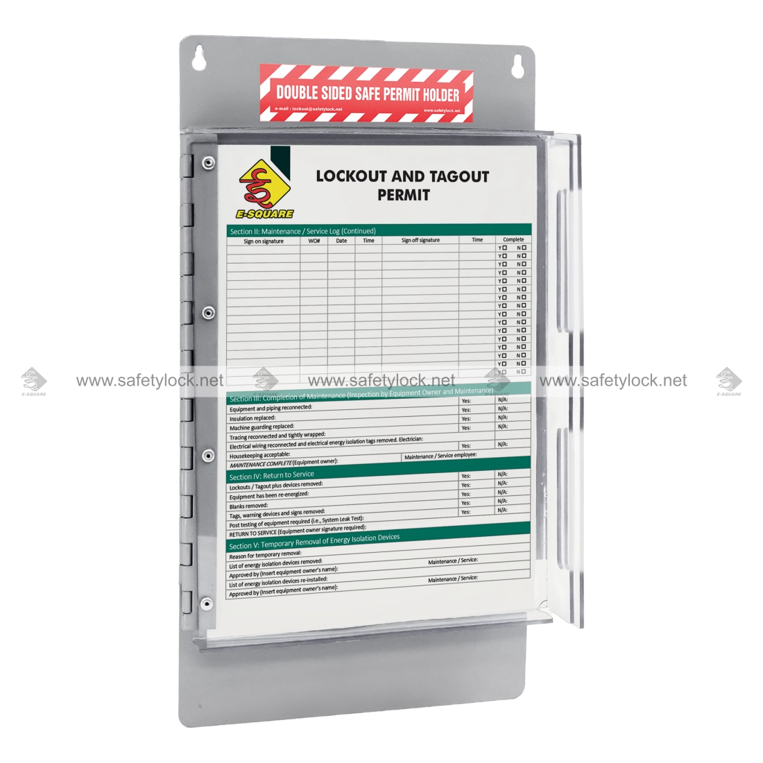 Wall-Mounted Lockout Tagout Permit Holder Double-Sided