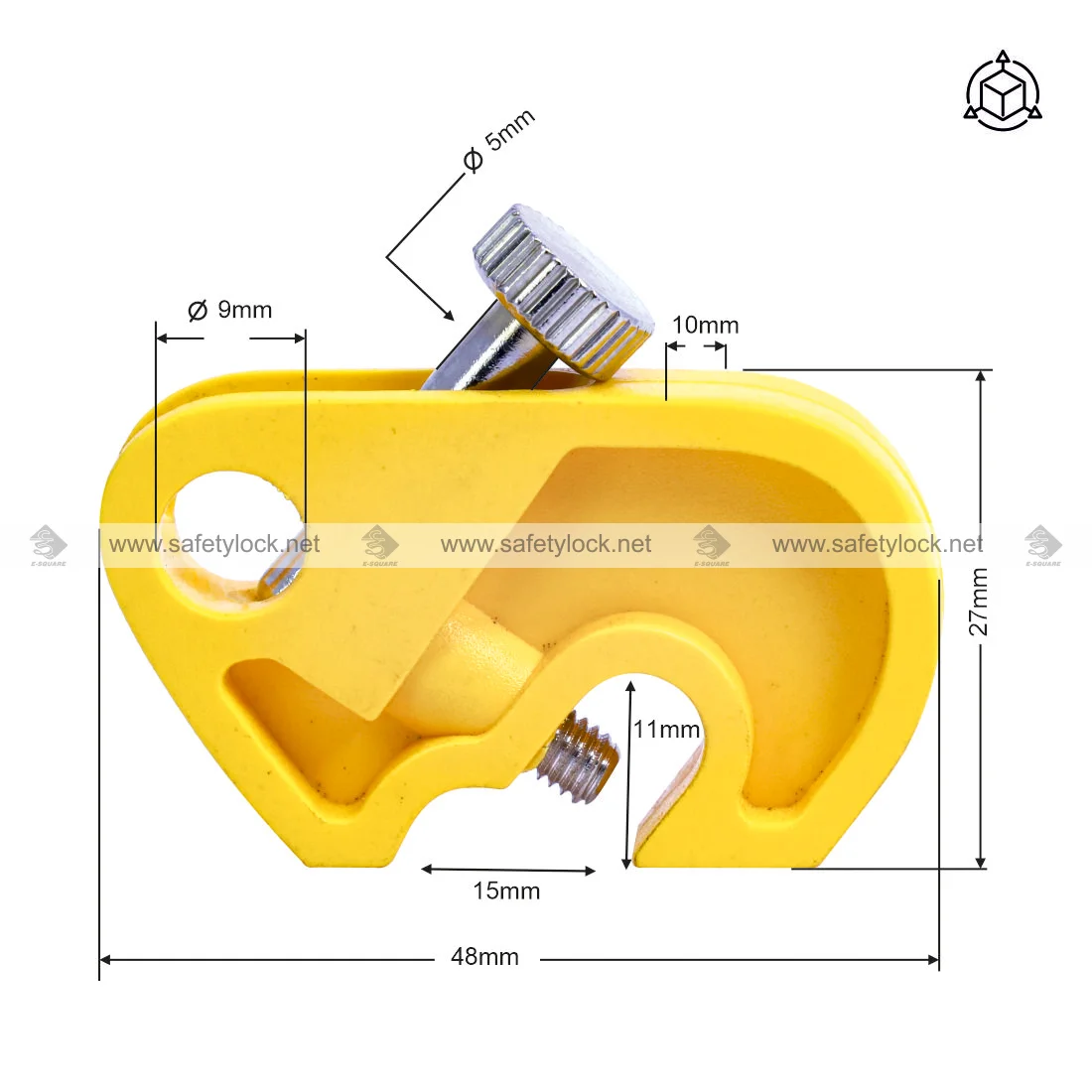 MCB lockout device yellow with twister screw dimension