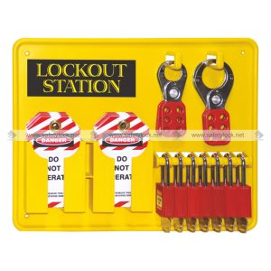 one piece open lockout station with loto devices