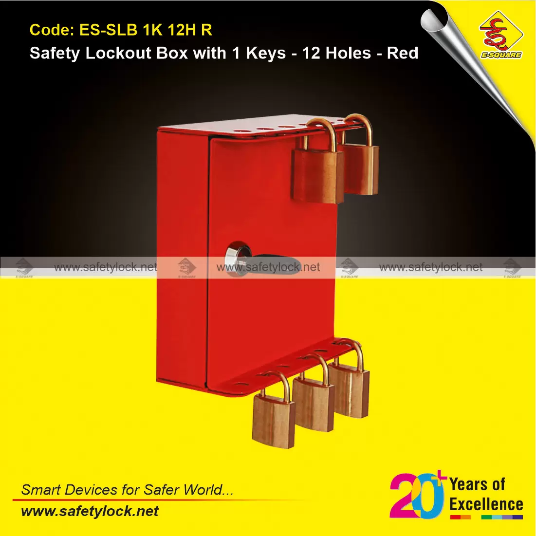 Safety Lockout Box with 1 Key and 12 Holes - Red | E-Square