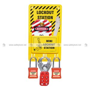 small lockout station with LOTO devices