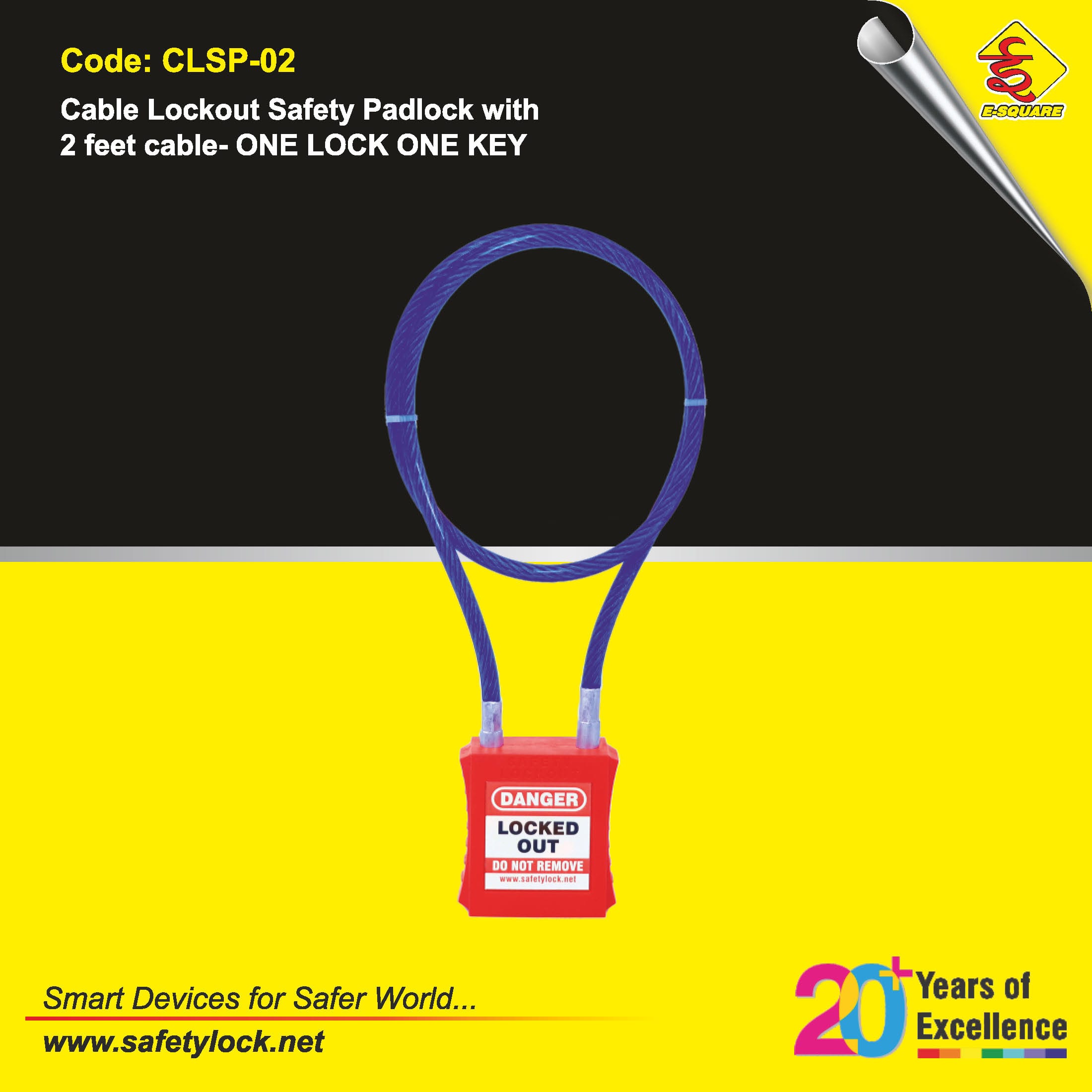 cable lockout safety padlock with 2 feet cable