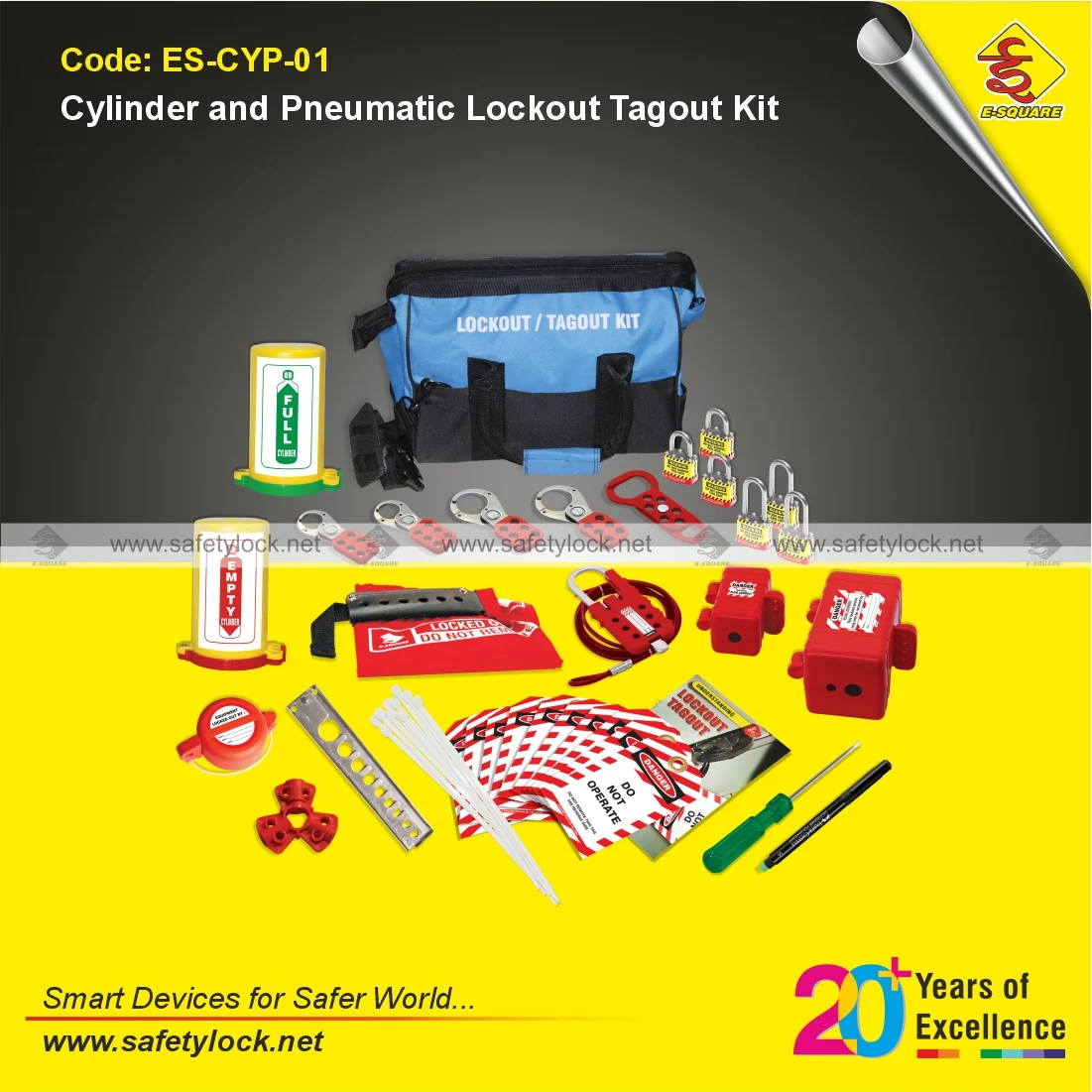 Cylinder and Pneumatic Lockout Tagout Kit for LOTO Safety Applications by E-Square Alliance