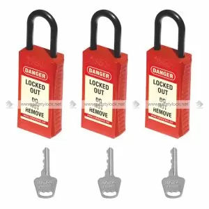 de-electric padlock with long body and nylon shackle