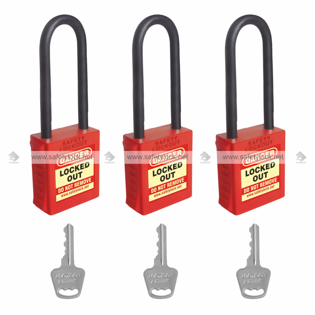 Imagine pentru Lacăt LOTO De‑Electric cu bridă din nylon 85 mm – chei diferite (KD)