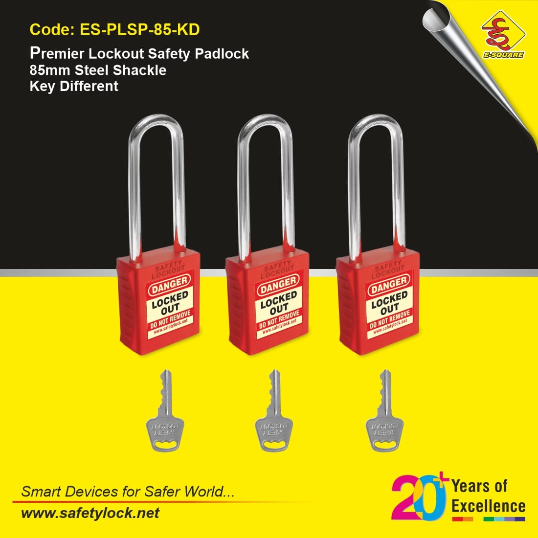 E-Square lockout padlock with long shackle
