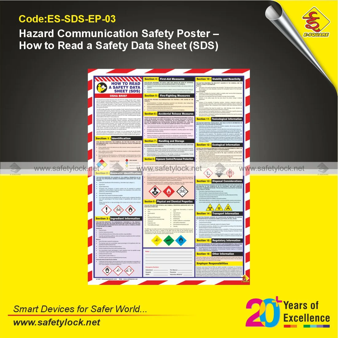 Hazard Communication Safety Poster Explaining How to Read a Safety Data Sheet SDS for Workplace Safety Training