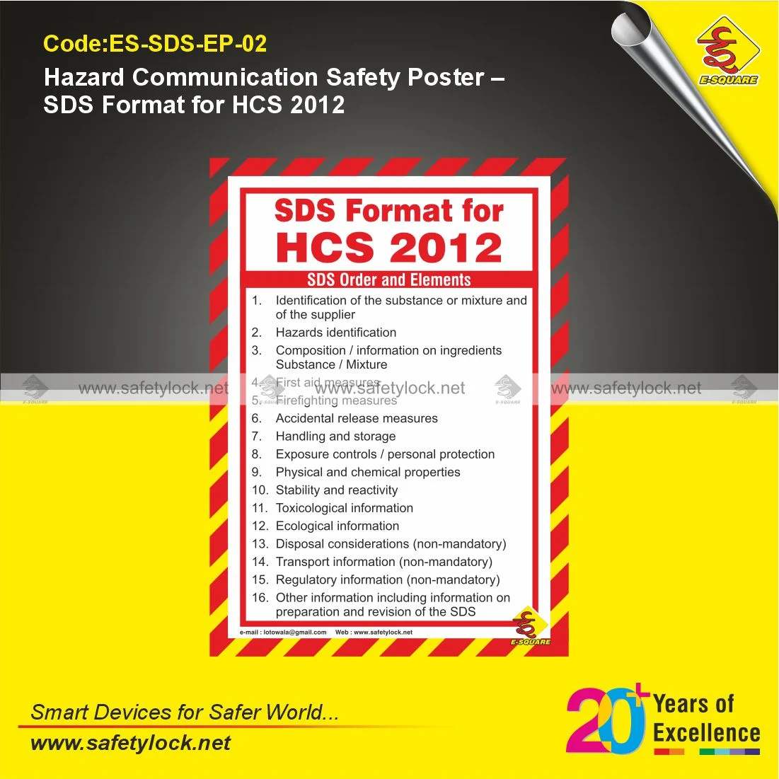 Hazard Communication Safety Poster Showing SDS Format for HCS 2012 and Workplace Safety Compliance