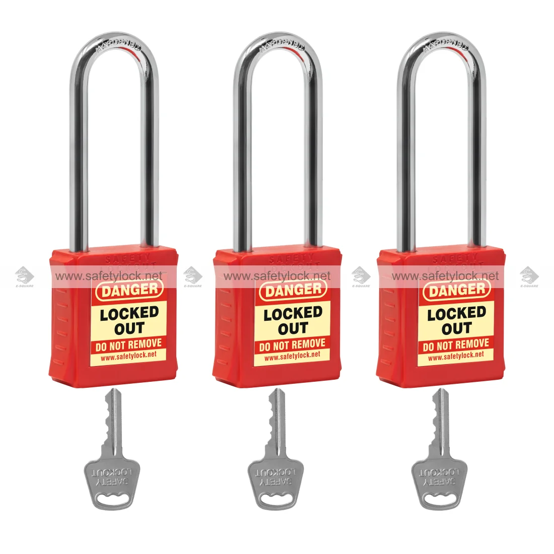 lockout safety padlock with long steel shackle