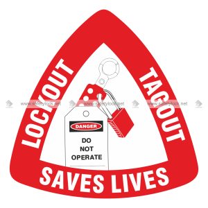 lockout tagout saves lives - hard hat labels - triangular shape