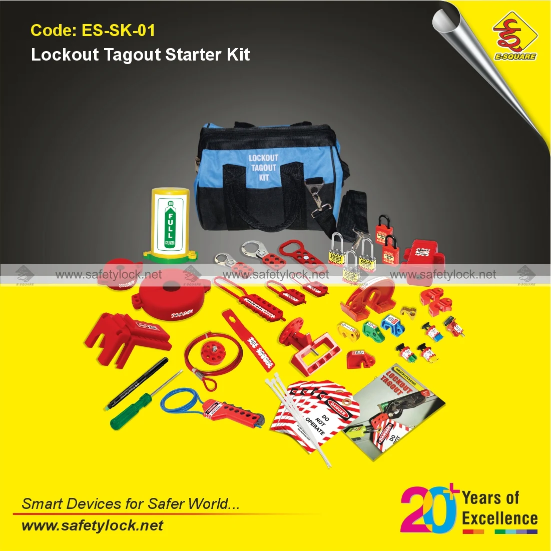 Lockout Tagout Starter Kit with Bag for Machine Safety Lockout Applications