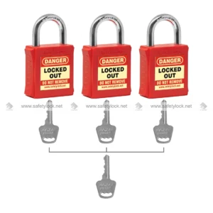 PLSP lockout padlock with small shackle red colour
