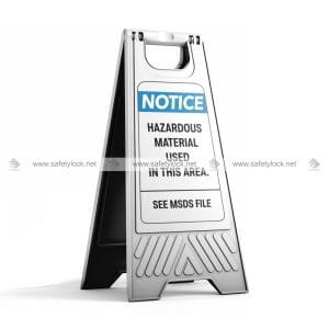 portable floor stand - notice hazardous material used in this area