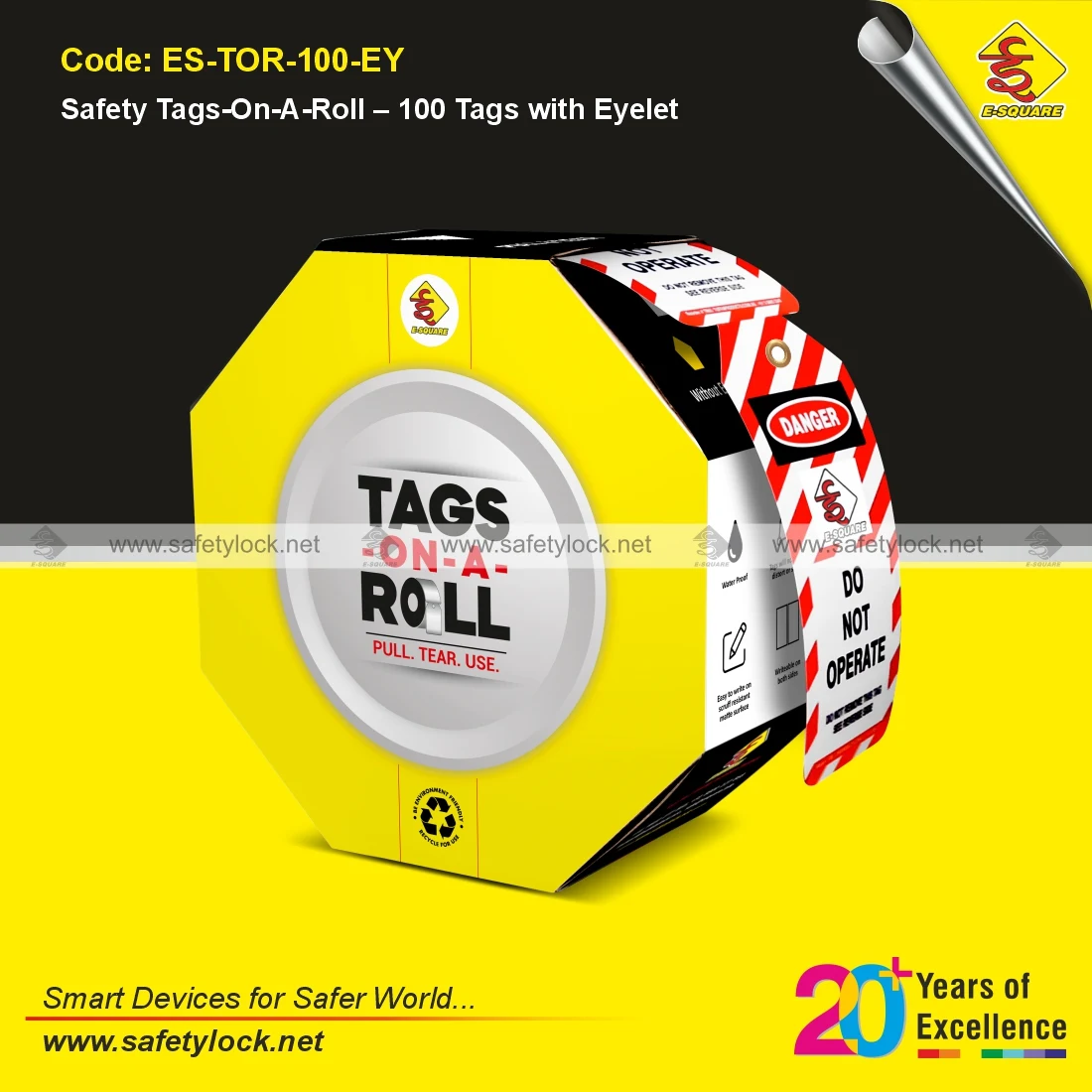 Safety Tags on a Roll with Eyelet and 100 Tags for Industrial Safety Identification and Equipment Tagging Applications