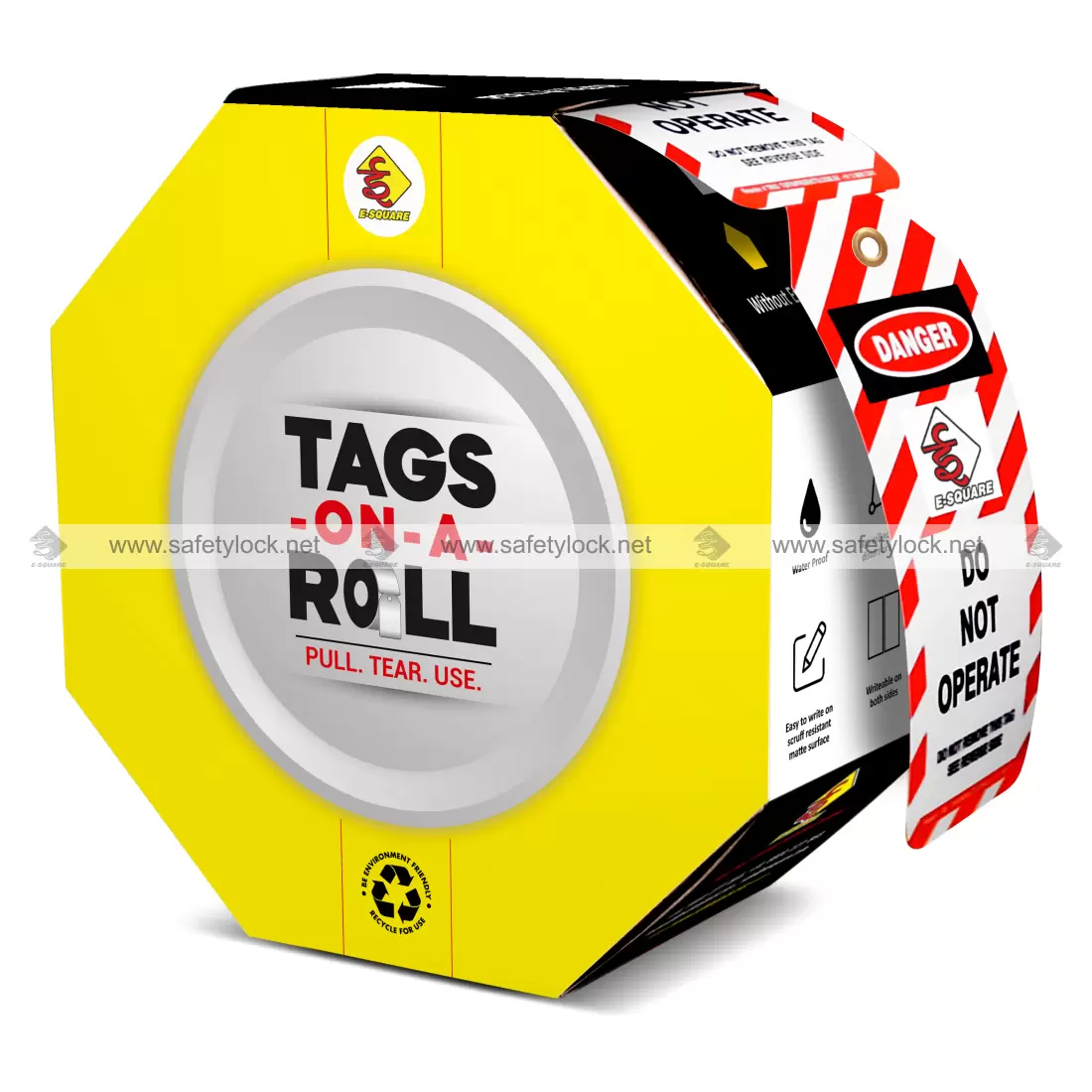 Safety Tags-On-A-Roll - 100 Tags with Brass Eyelet | E-Square