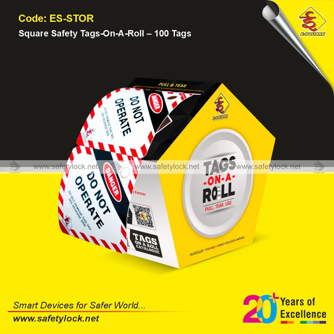 Square Safety Tags on a Roll with 100 Tags for Durable Safety Identification and Workplace Tagging Applications