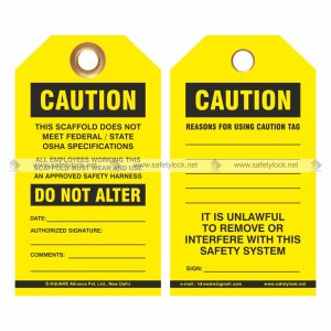 yellow color caution scaffolding tags