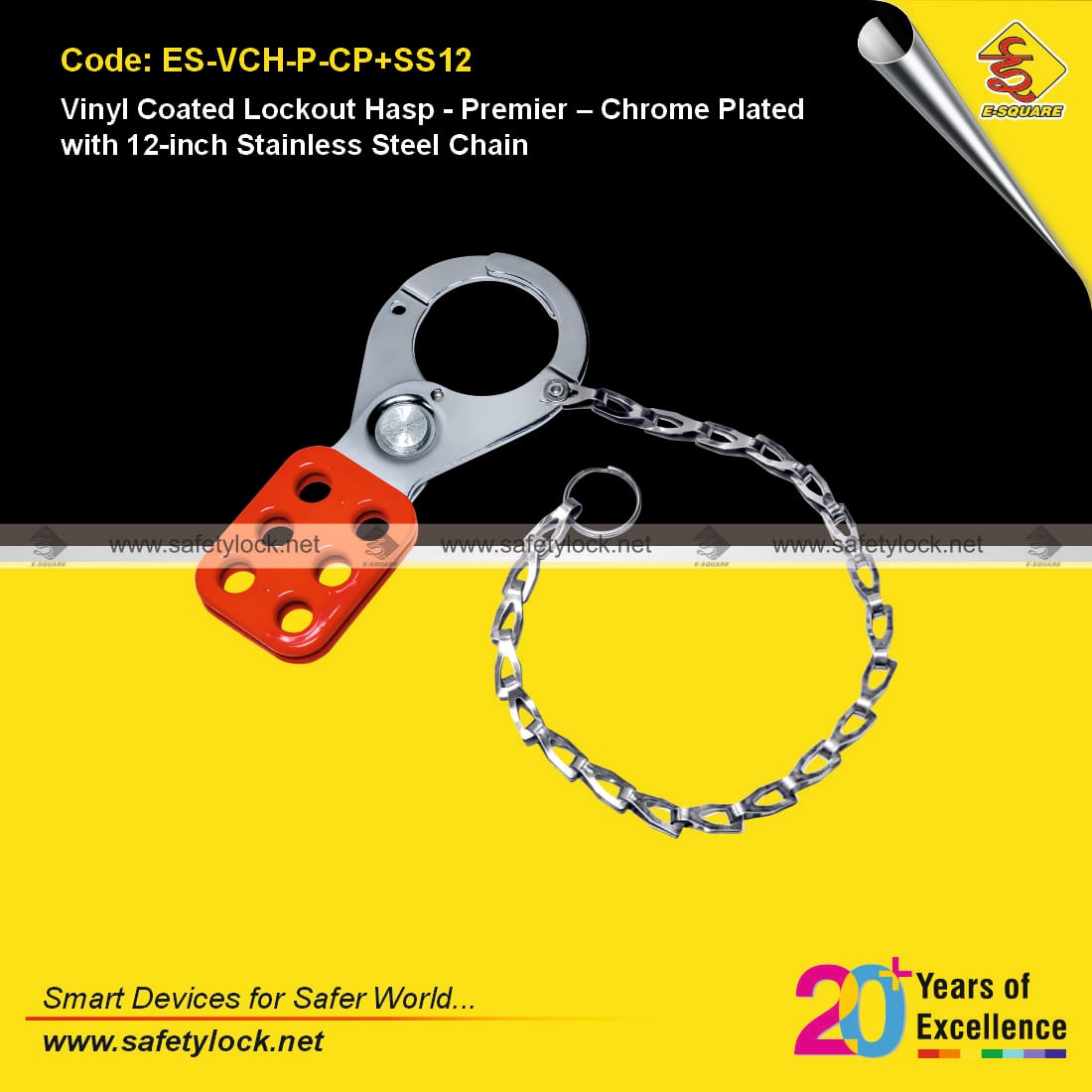 Vinyl Coated Lockout Hasp - Premier - Chrome Plated with 24-Inch Stainless Steel Chain