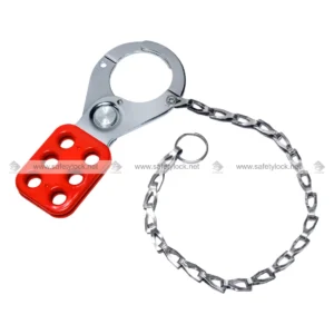 Vinyl Coated Premier Lockout Hasp with Chrome Plated Finish and 12-inch Stainless Steel Chain for Machine Maintenance, Energy Isolation, and LOTO Safety by E-Square Alliance