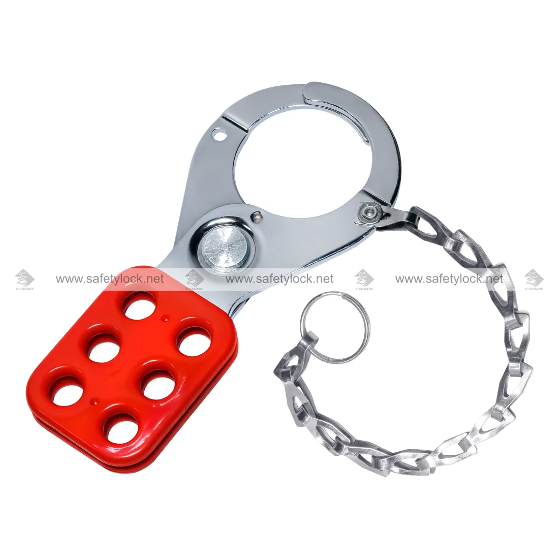 Vinyl Coated Premier Lockout Hasp with Chrome Plated Finish and 6-inch Stainless Steel Chain for Industrial Equipment Isolation and Lockout Tagout Safety by E-Square Alliance