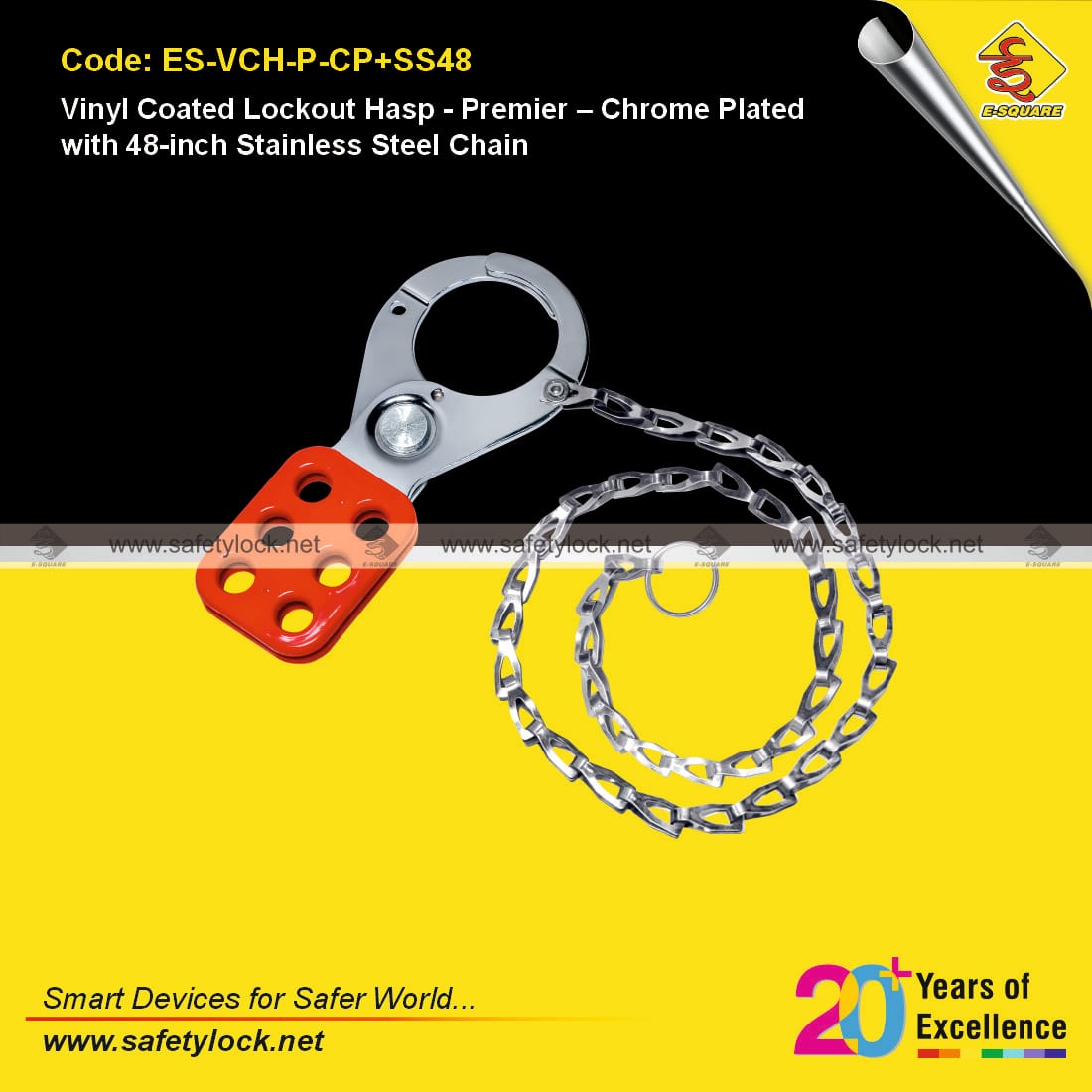 Vinyl Coated Lockout Hasp - Premier - Chrome Plated with 48-Inch Stainless Steel Chain