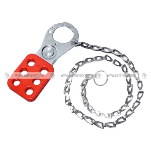 Vinyl Coated Small Lockout Hasp with Chrome Plated Finish and 24-inch Stainless Steel Chain for Lockout Tagout by E-Square Alliance