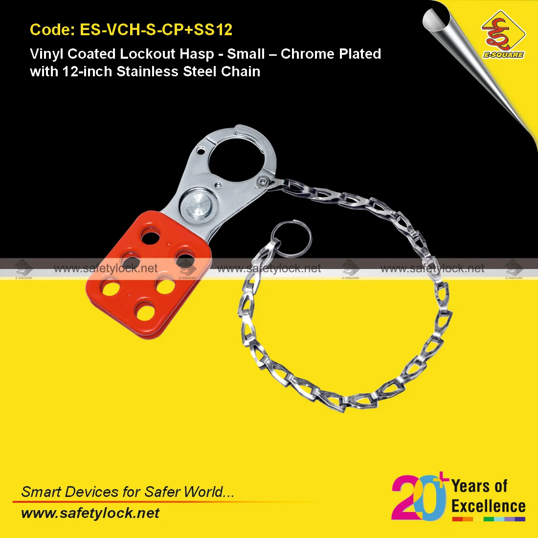 Vinyl Coated Lockout Hasp -Small -Chrome Plated with 12-Inch Stainless Steel Chain