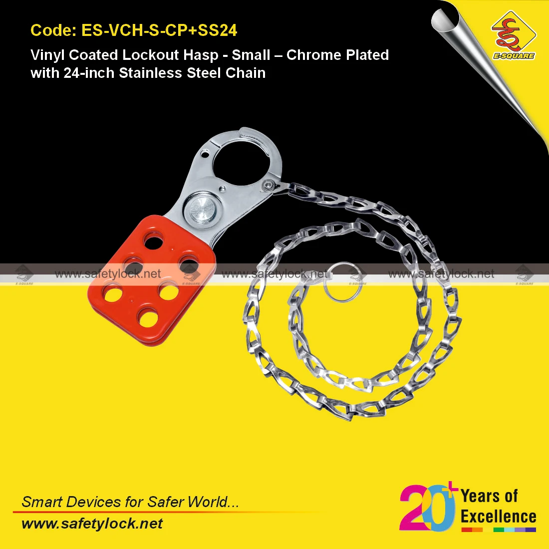 Vinyl Coated Lockout Hasp -Small - Chrome Plated with 24-Inch Stainless Steel Chain