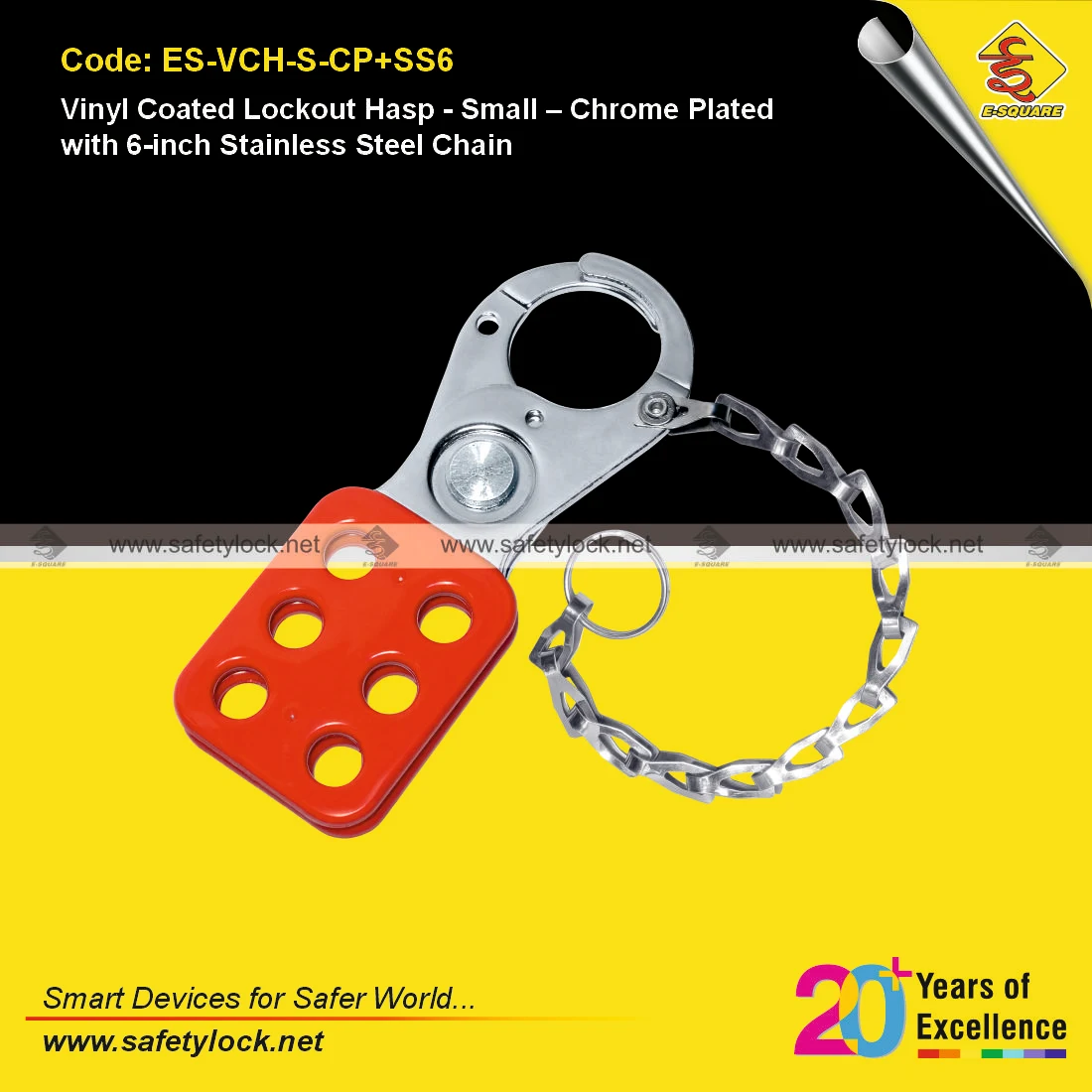 Vinyl Coated Lockout Hasp - Small - Chrome Plated with 6-Inch Stainless Steel Chain