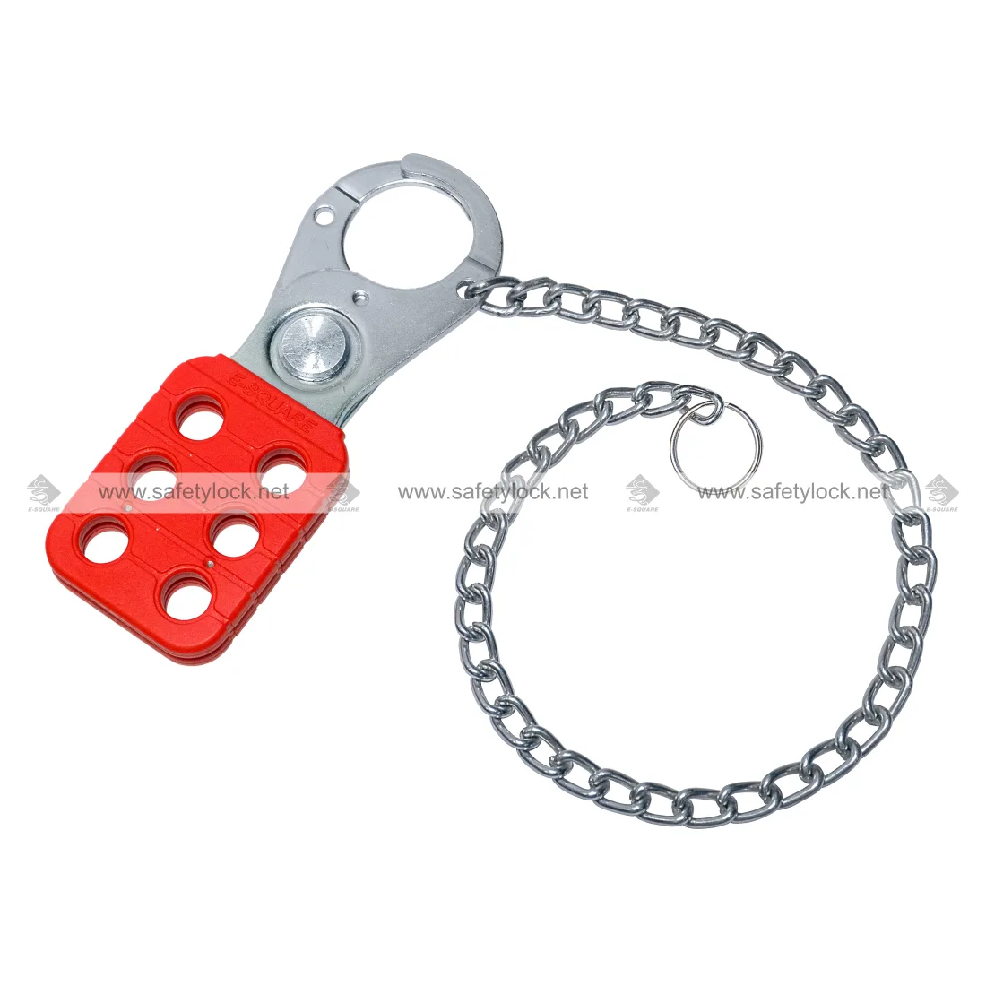 Vinyl Coated Small Lockout Hasp with Zinc Finish and 12-inch Zinc Plated Metal Chain for Lockout Tagout by E-Square Alliance
