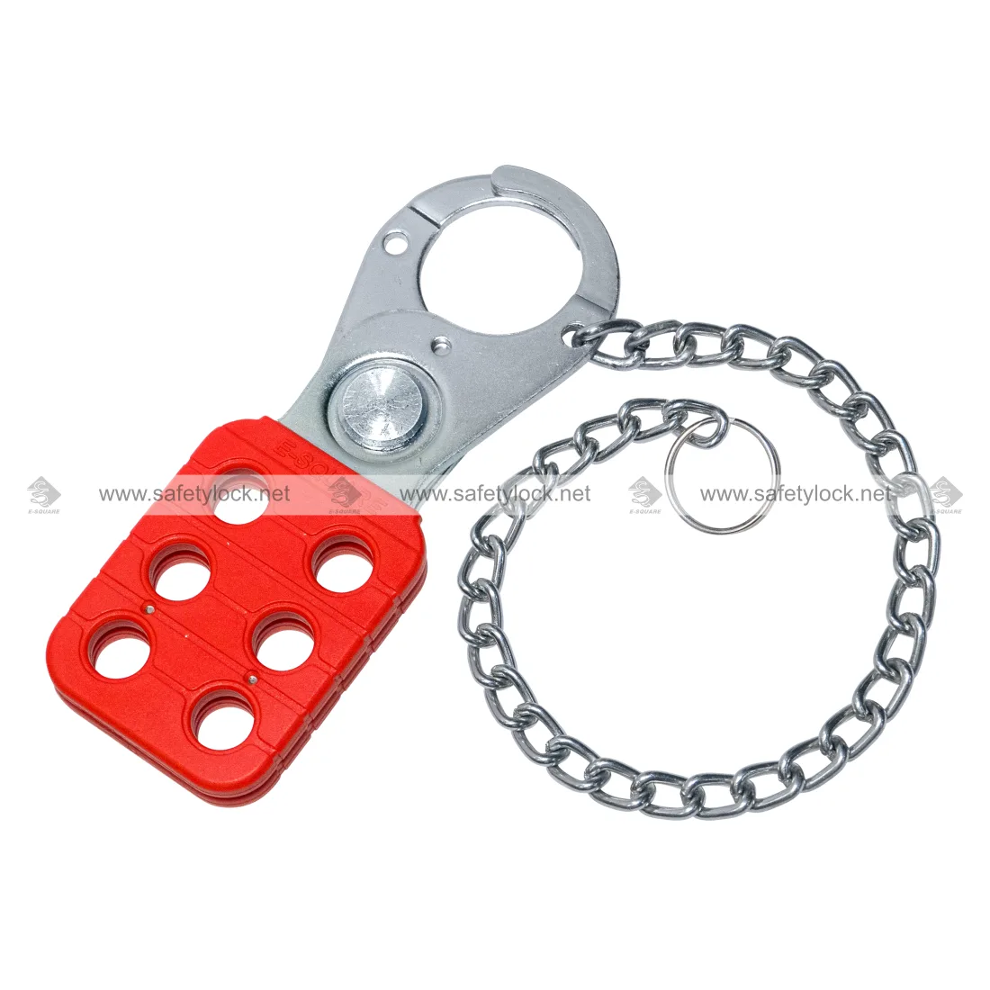 Vinyl Coated Small Lockout Hasp with Zinc Finish and 6-inch Zinc Plated Metal Chain for Lockout Tagout by E-Square Alliance
