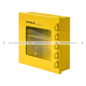 Yellow Group Lock Mini Box with 5 Lock Provisions for Industrial Lockout Tagout Safety, Group Lockout Procedures, and Energy Isolation by E-Square Alliance