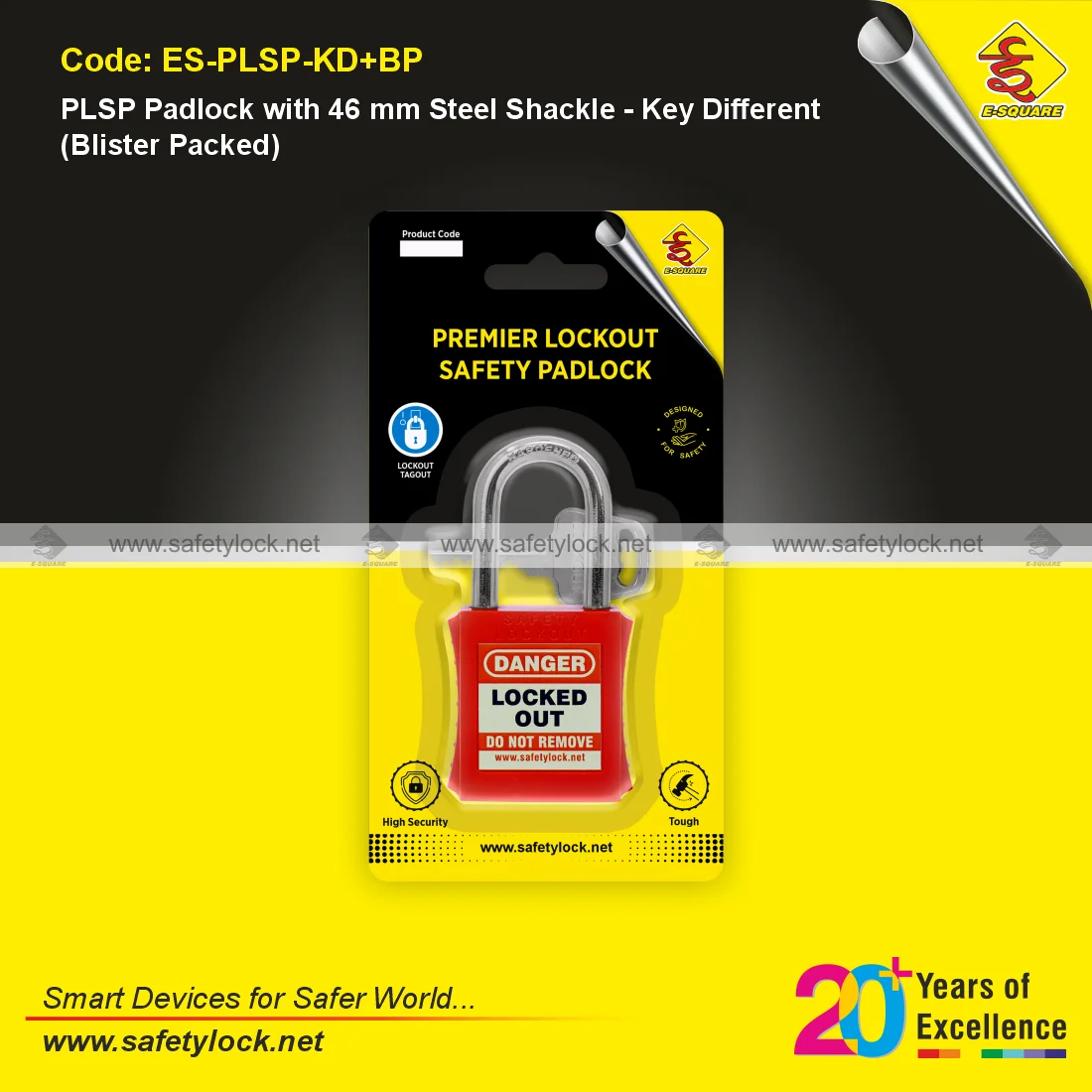 buy PLSP lockout safety padlock with steel shackle in blister packaging