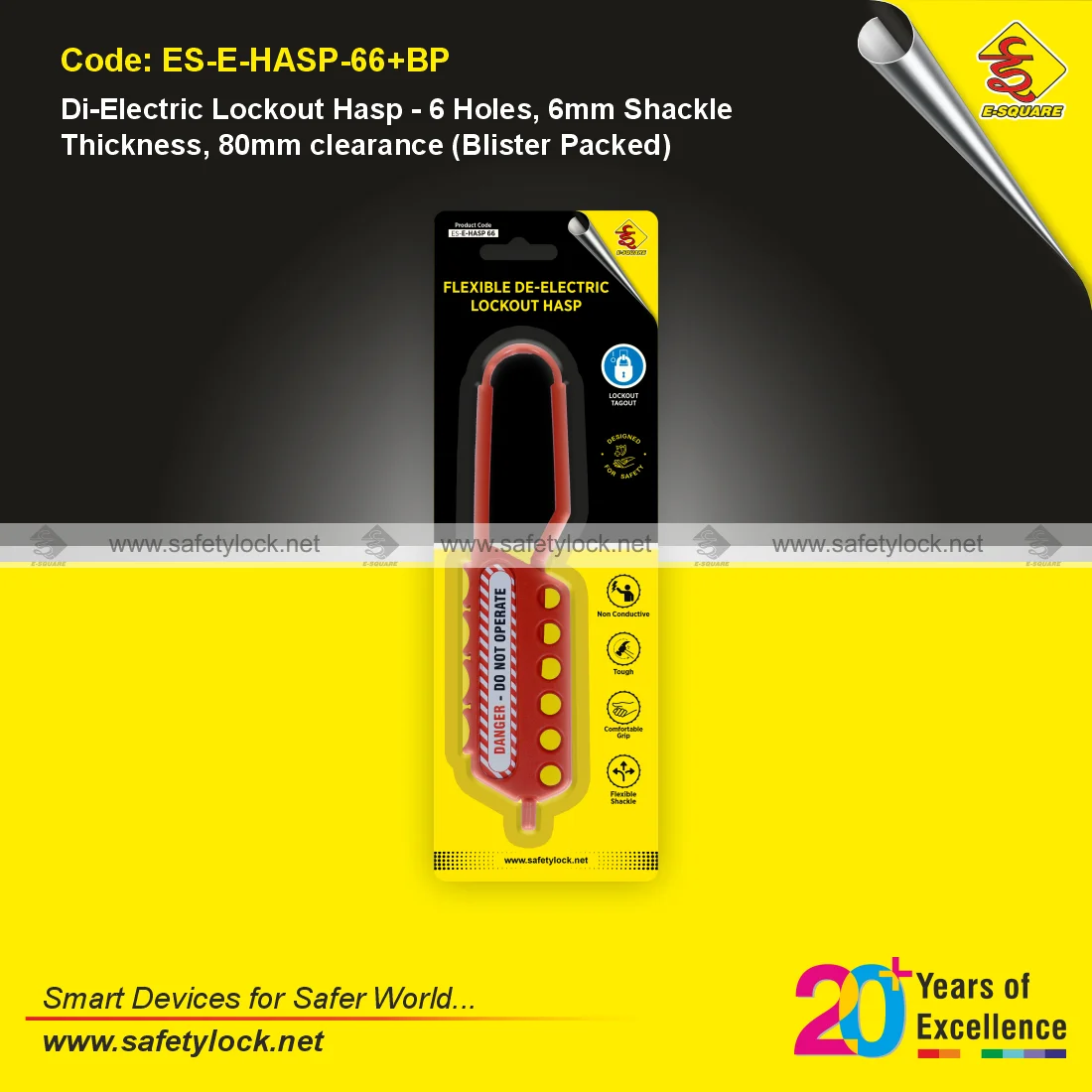 di-electric lockout safety hasp in blister packaging by E-Square