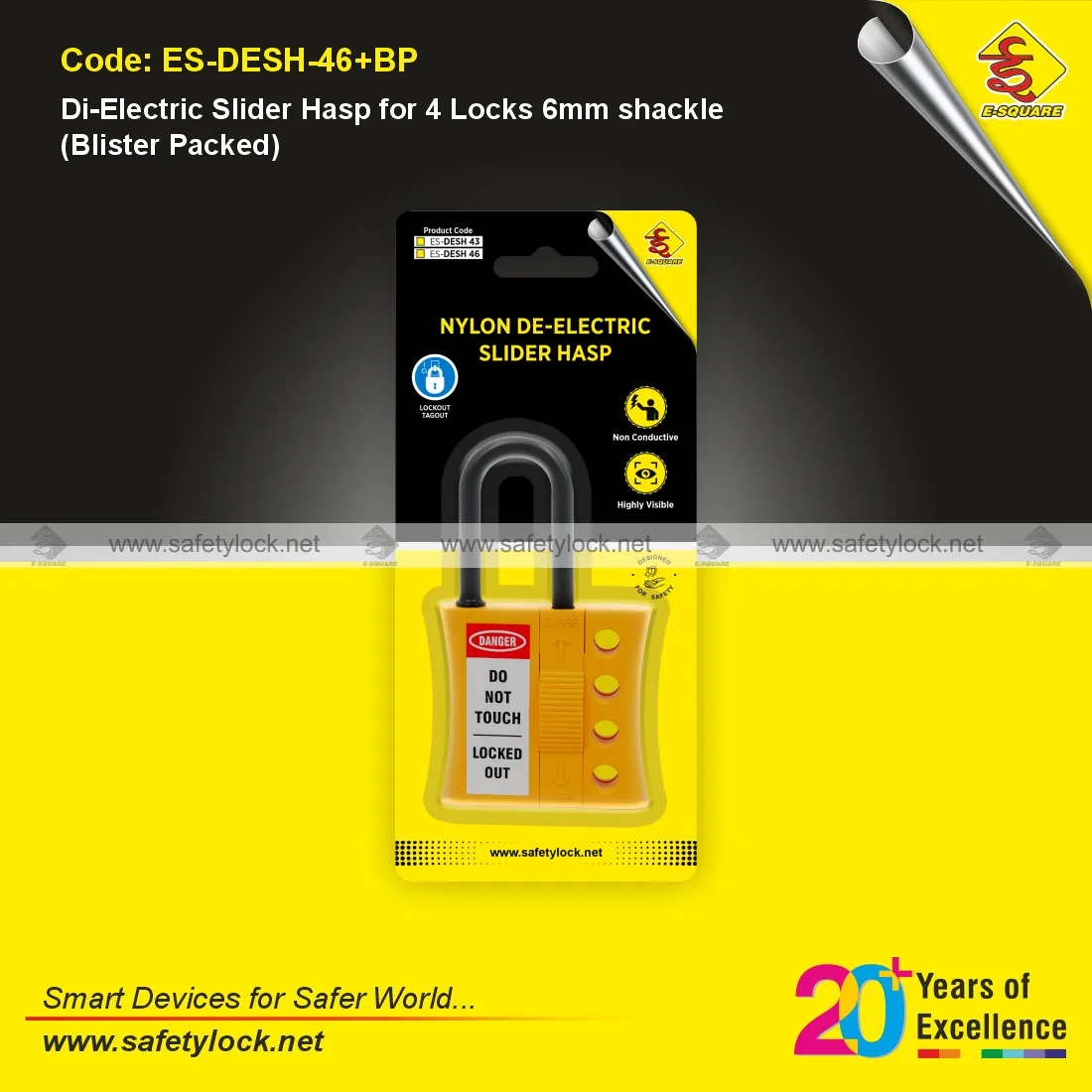 di-electric slider lockout hasp with 6 mm shackle in blister packaging
