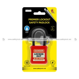 keyed different di-electric LOTO lock with nylon shackle in blister packaging