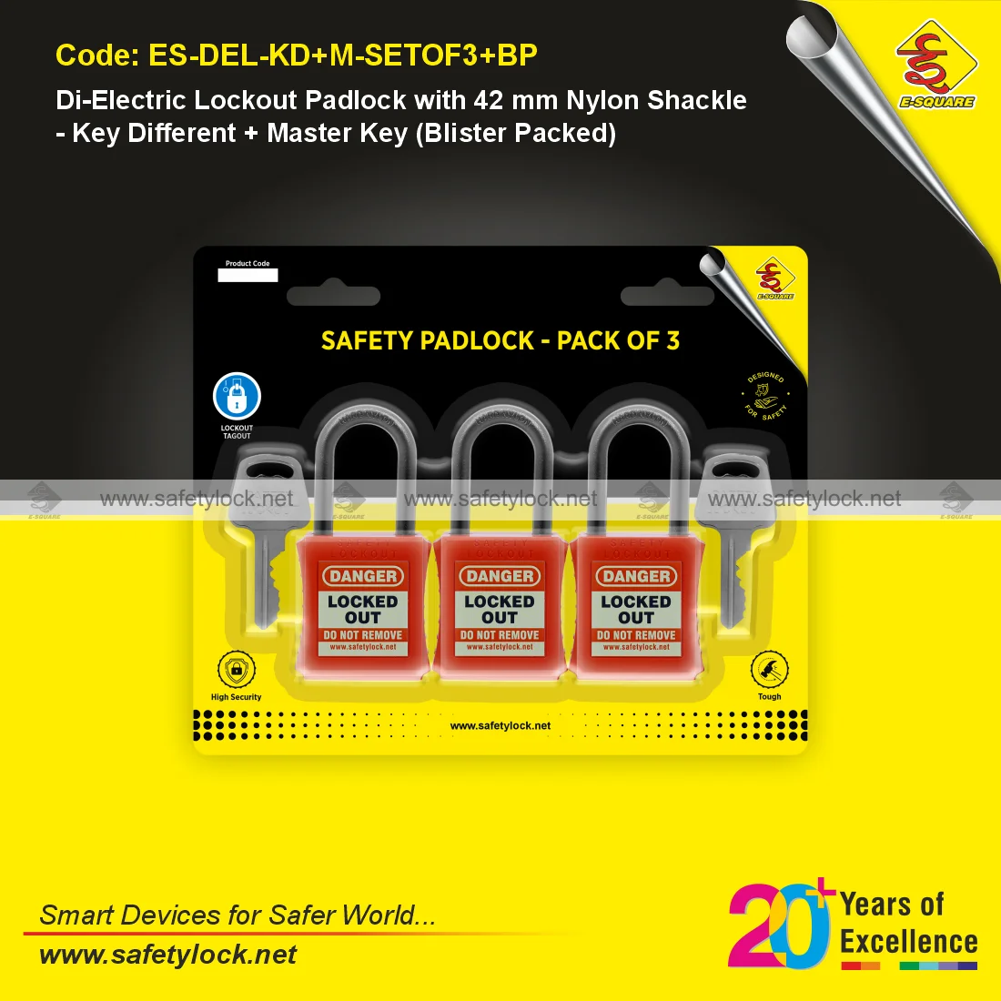 nylon lockout padlock with master key in blister packaging
