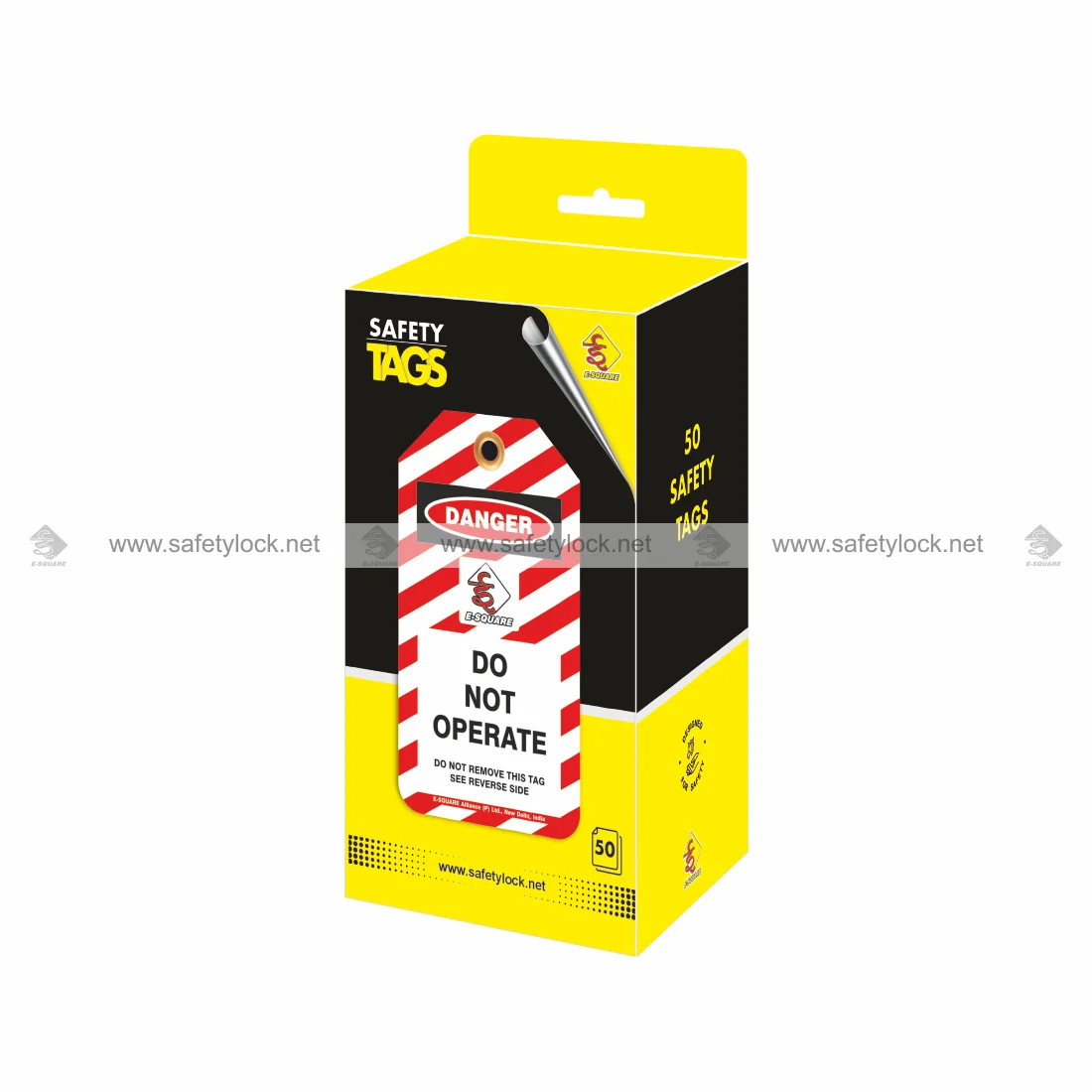 safety tags with eyelet in a box