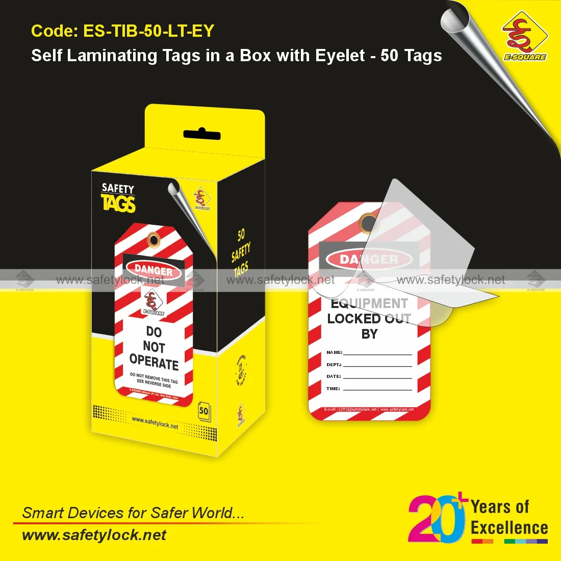 Self-Laminating Tags in a Box with Eyelet and 50 Tags for Workplace Safety Identification and Durable Equipment Tagging Applications