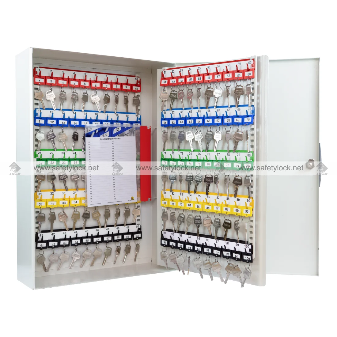 heavy duty steel key cabinet with 150 coloured keys