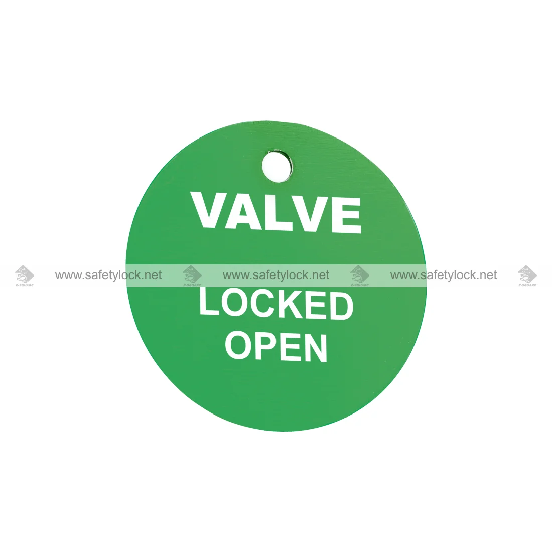locked open stainless steel valve tag