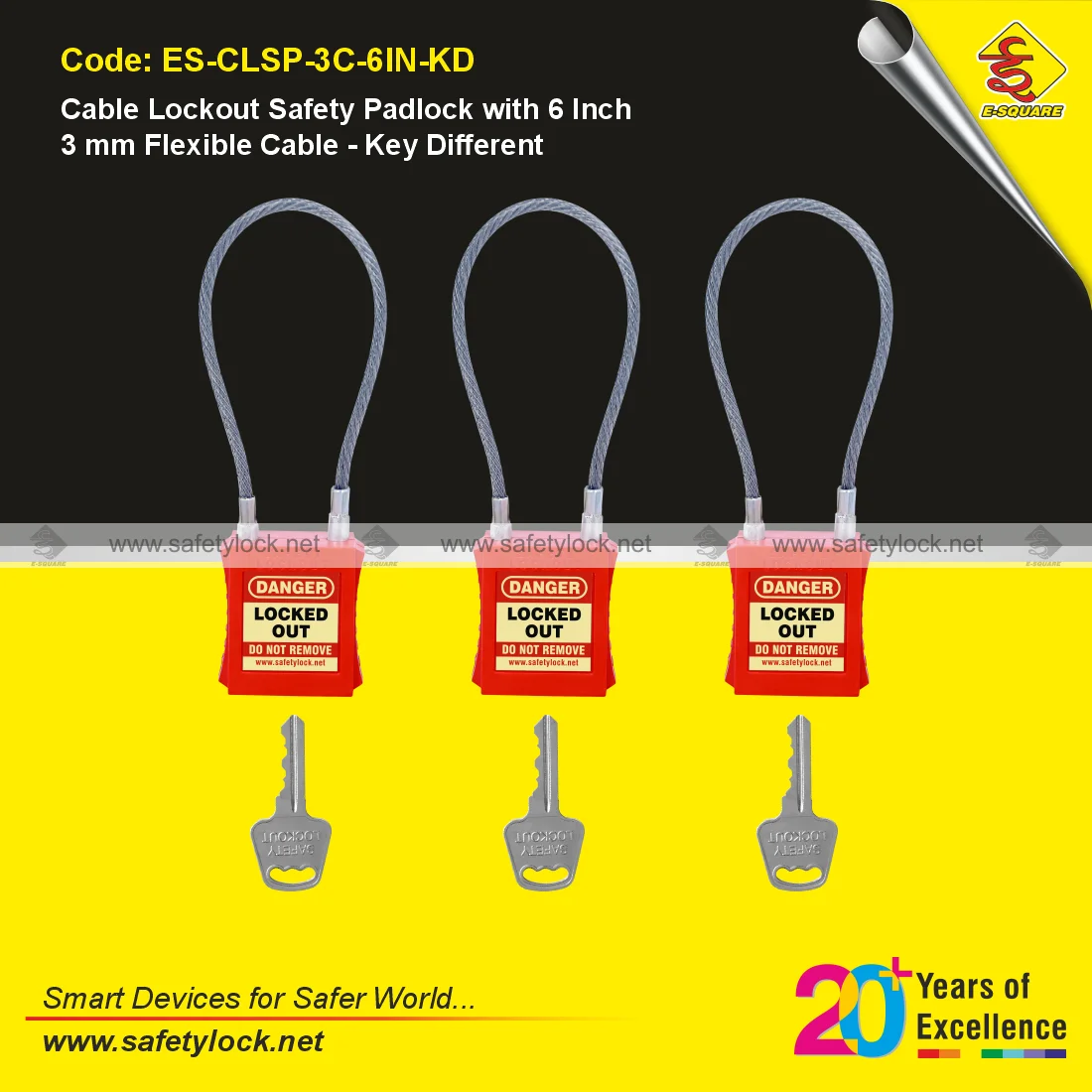 cable lockout safety padlock with flexible cable by E-Square